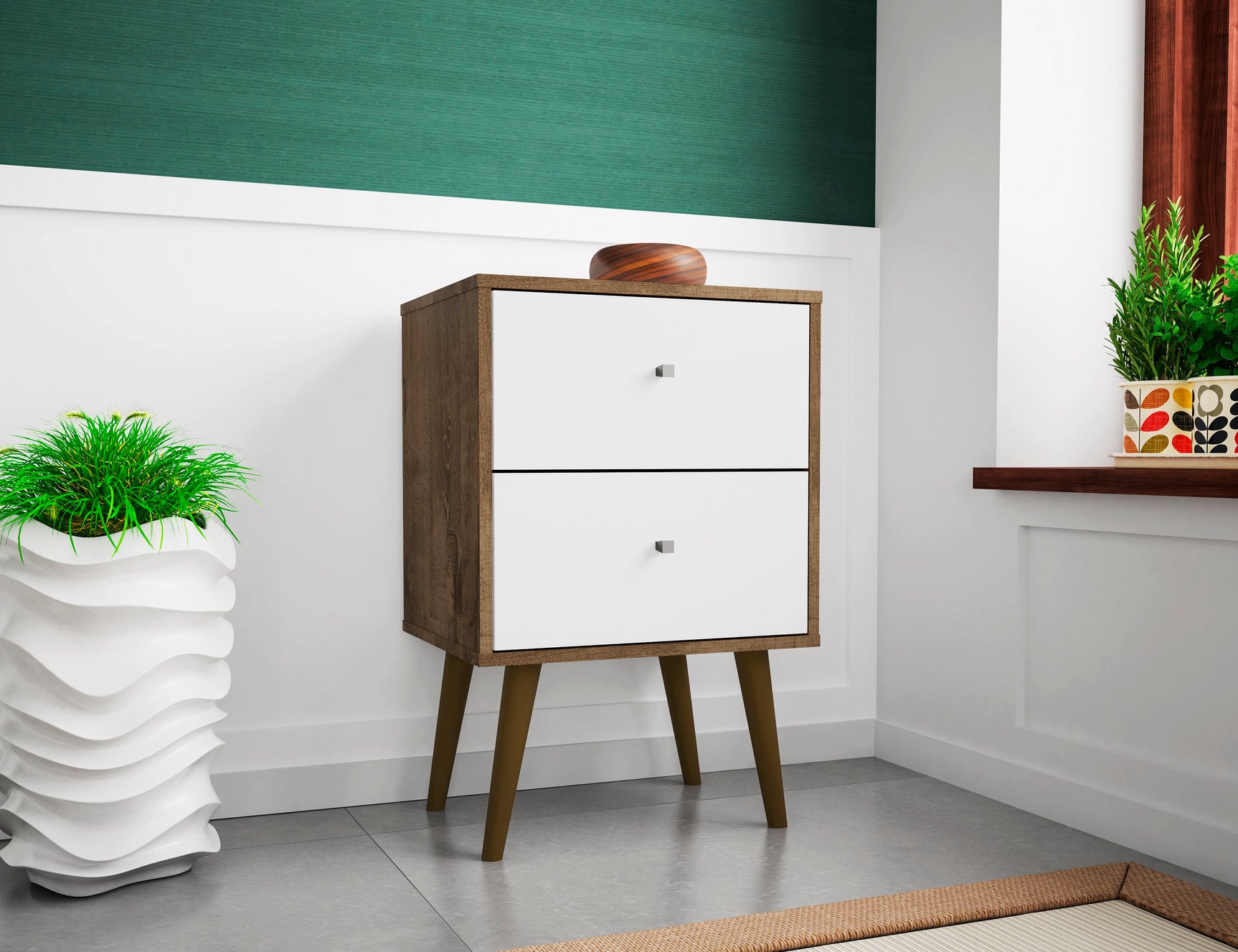 Liberty Nightstand 2.0 in Rustic Brown and White - Ornate Home