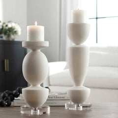 Lido White Stone Candleholders (Set of 2) - Ornate Home