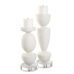 Lido White Stone Candleholders (Set of 2) - Ornate Home