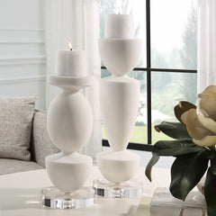 Lido White Stone Candleholders (Set of 2) - Ornate Home