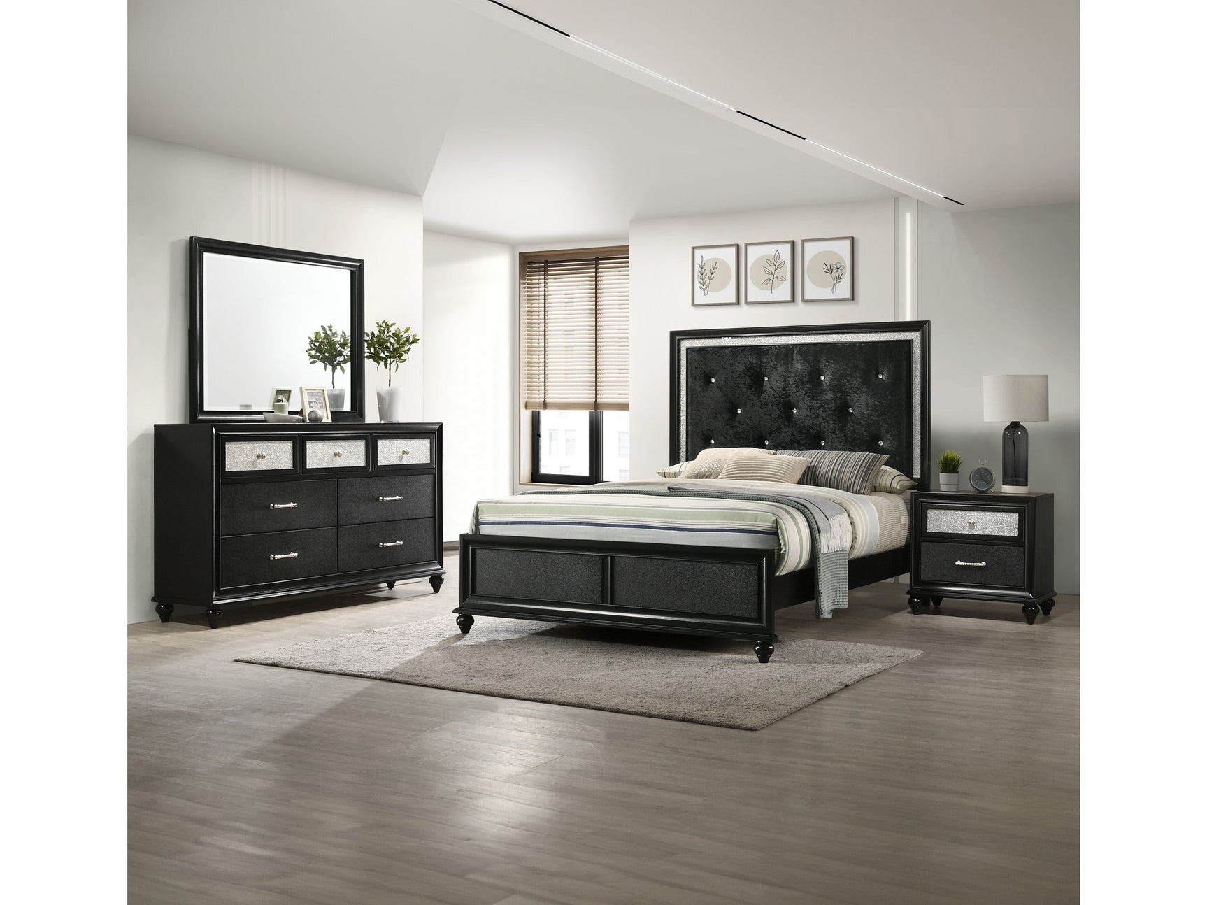 Lila Black Upholstered Panel Bedroom Set - Ornate Home