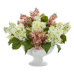 Lilac Artificial Arrangement in White Vase - Ornate Home