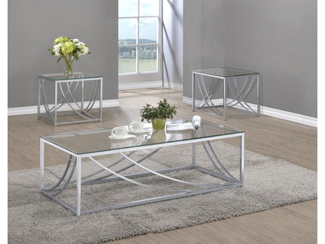 Lille Chrome 3-piece Glass Top Coffee And End Table Set - Ornate Home