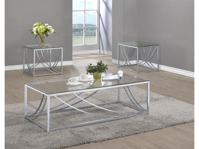 Lille Chrome 3-piece Glass Top Coffee And End Table Set - Ornate Home