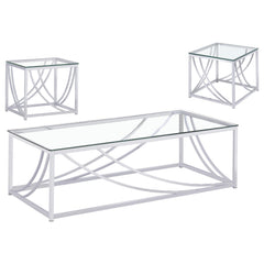 Lille Chrome 3-piece Glass Top Coffee And End Table Set - Ornate Home