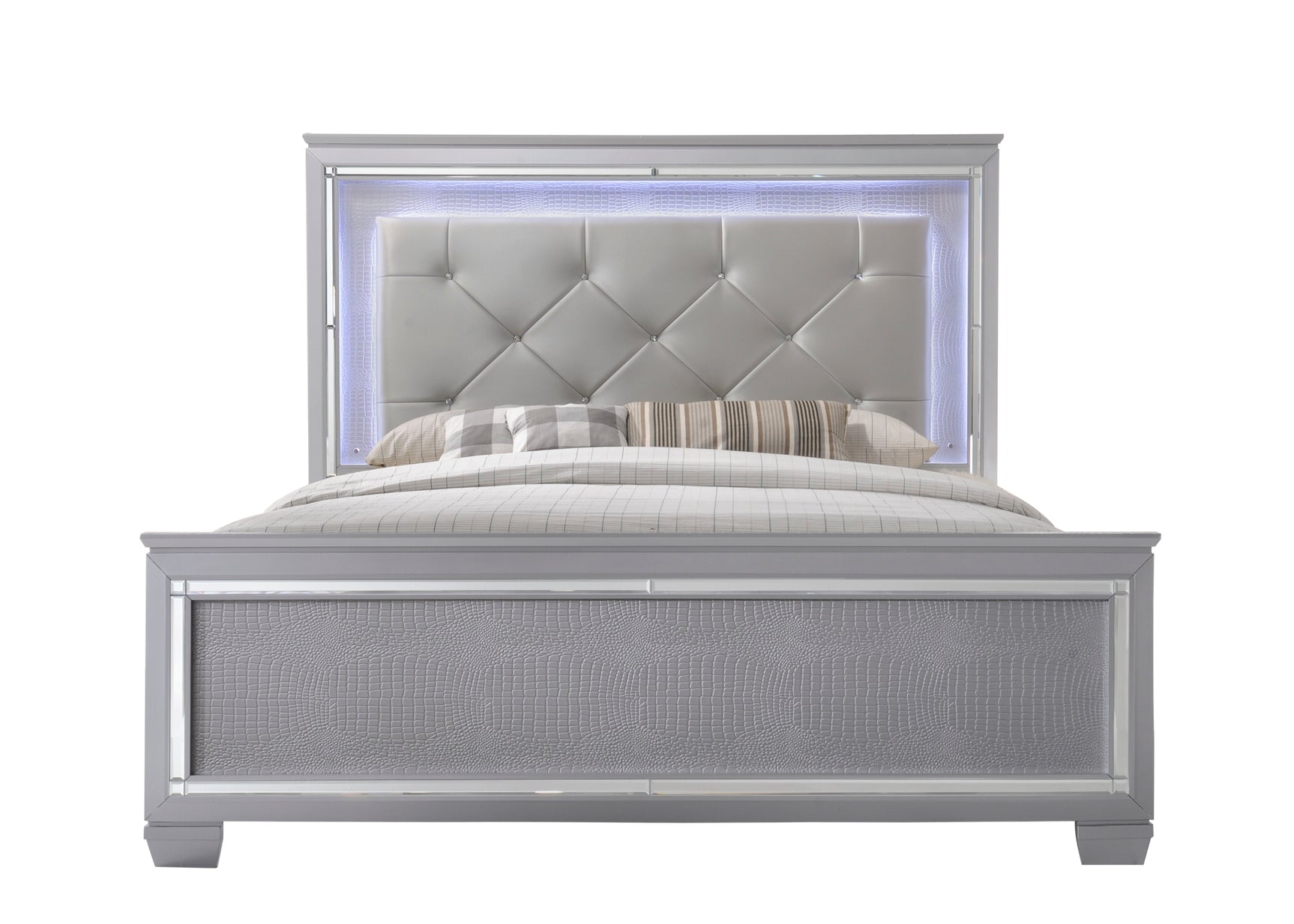 Lillian Silver LED Panel Bedroom Set - Ornate Home