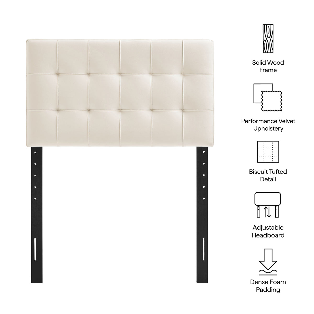 Lily Alabaster Stain-Resistant Performance Velvet Twin Size Headboard - Ornate Home