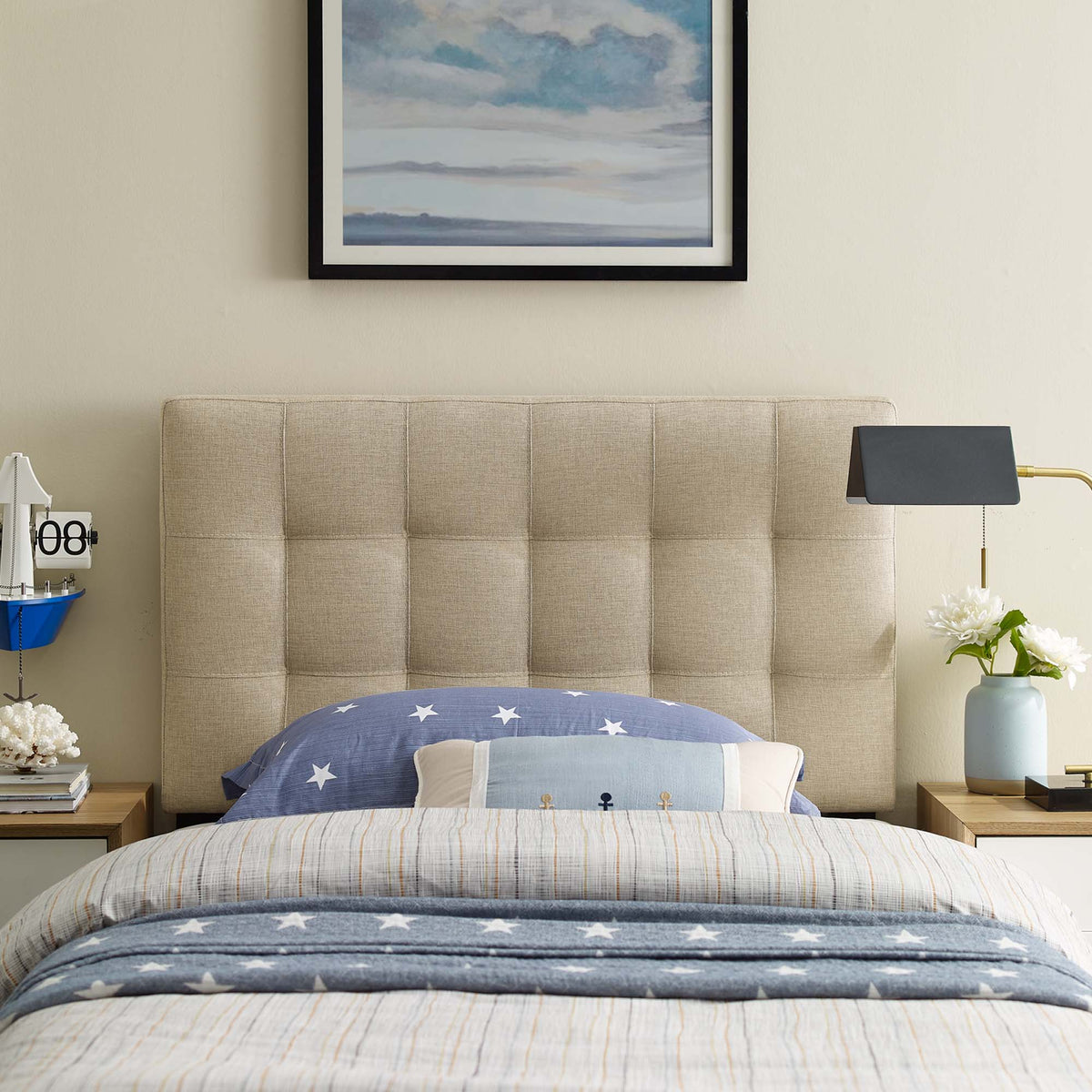 Lily Beige Upholstered Fabric Twin Headboard - Ornate Home