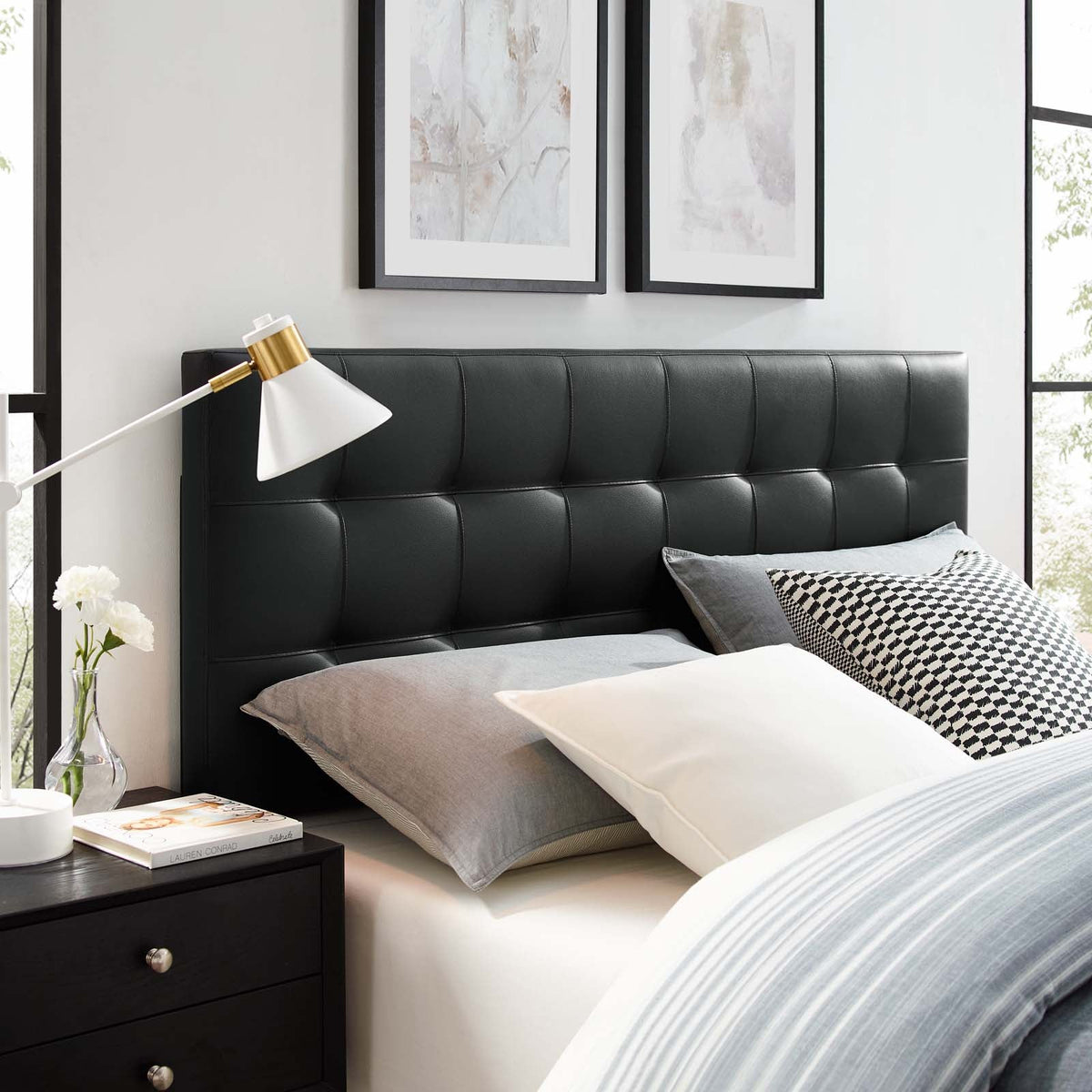 Lily Black Upholstered Vinyl Queen Headboard - Ornate Home