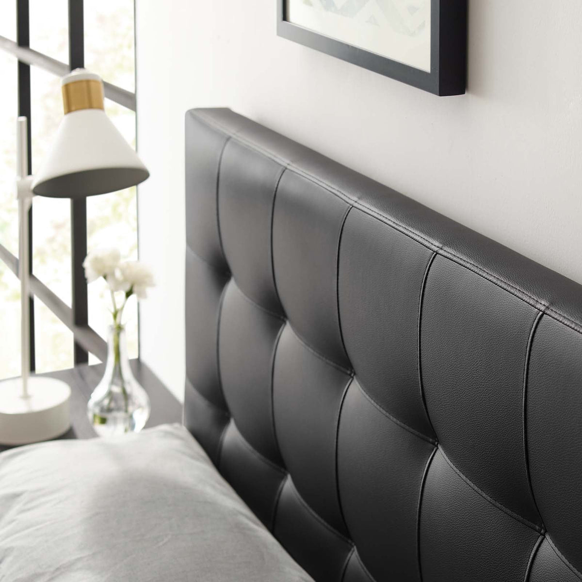 Lily Black Upholstered Vinyl Queen Headboard - Ornate Home