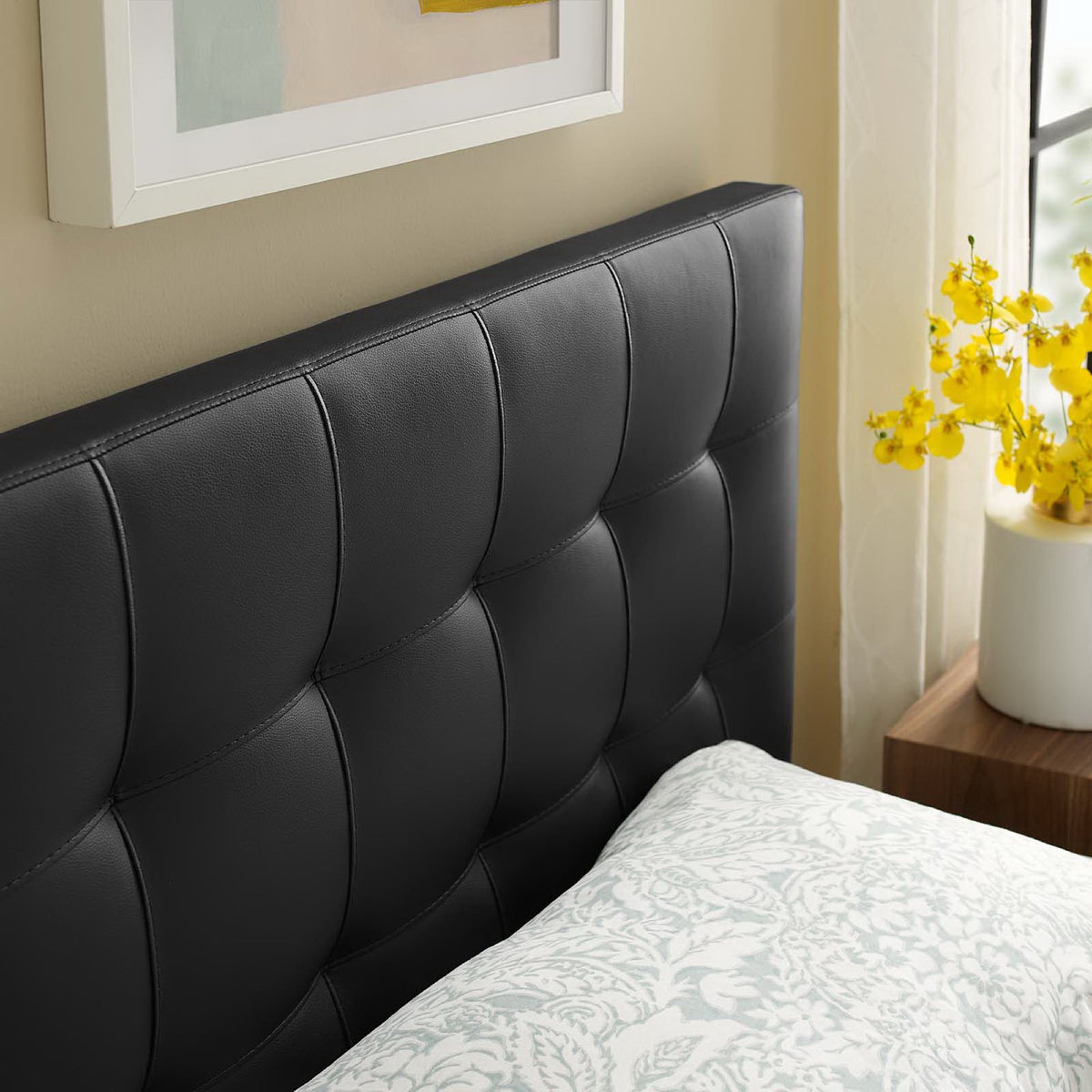 Lily Black Upholstered Vinyl Twin Headboard - Ornate Home