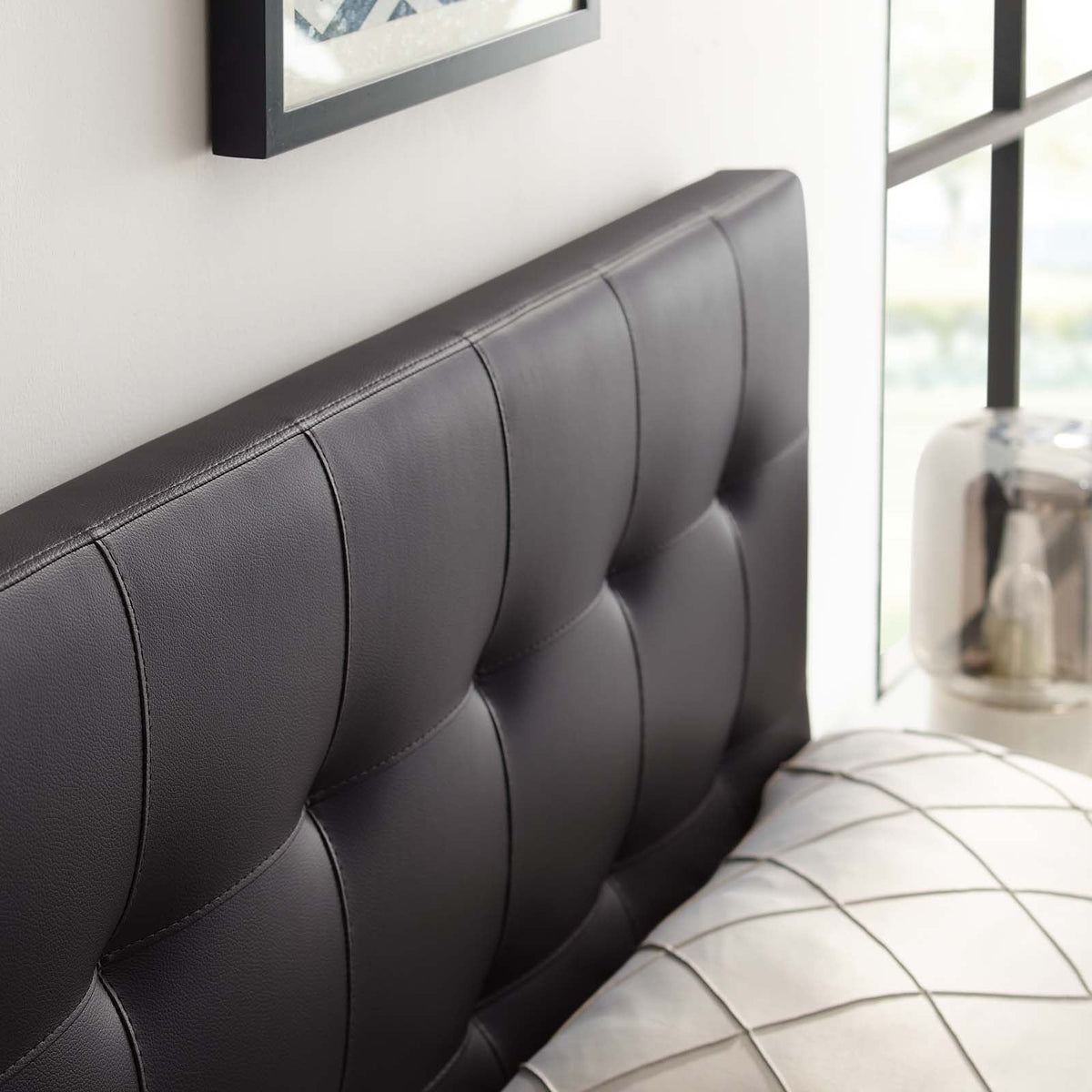Lily Brown Upholstered Vinyl Queen Headboard - Ornate Home