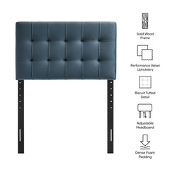Lily Cadet Blue Stain-Resistant Performance Velvet Twin Size Headboard - Ornate Home
