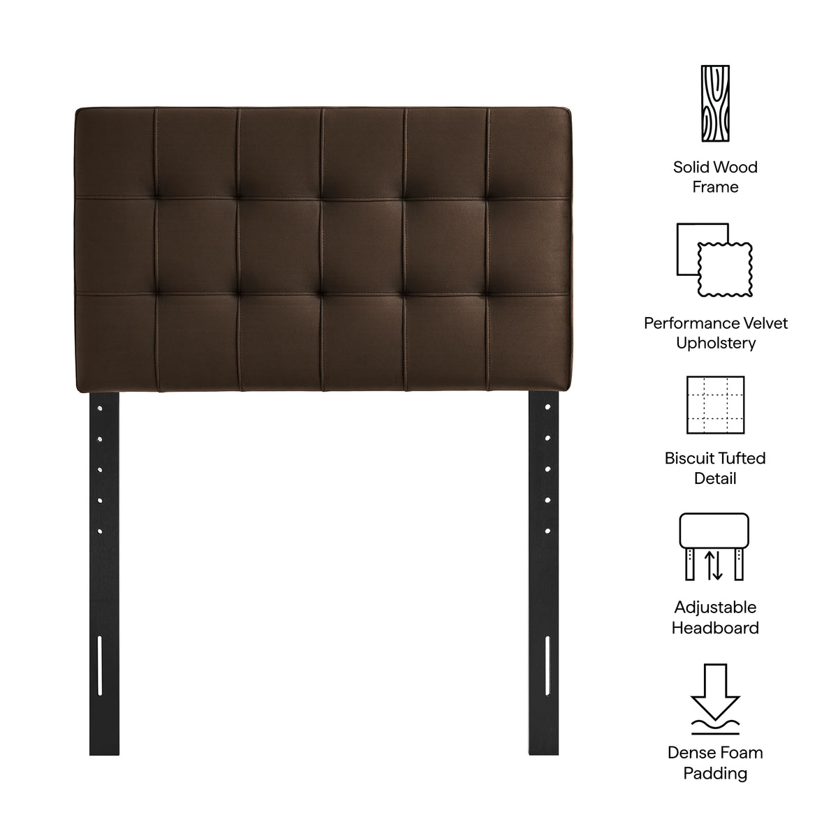 Lily Chocolate Brown Stain-Resistant Performance Velvet Twin Size Headboard - Ornate Home
