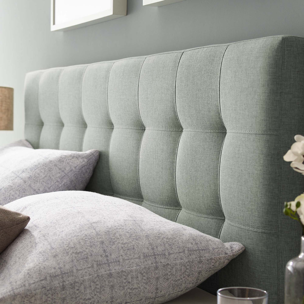 Lily Gray Upholstered Fabric Queen Headboard - Ornate Home