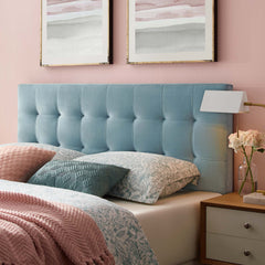 Lily Light Blue Biscuit Tufted Performance Velvet Queen Headboard - Ornate Home