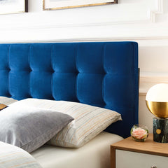 Lily Navy Biscuit Tufted Performance Velvet Queen Headboard - Ornate Home