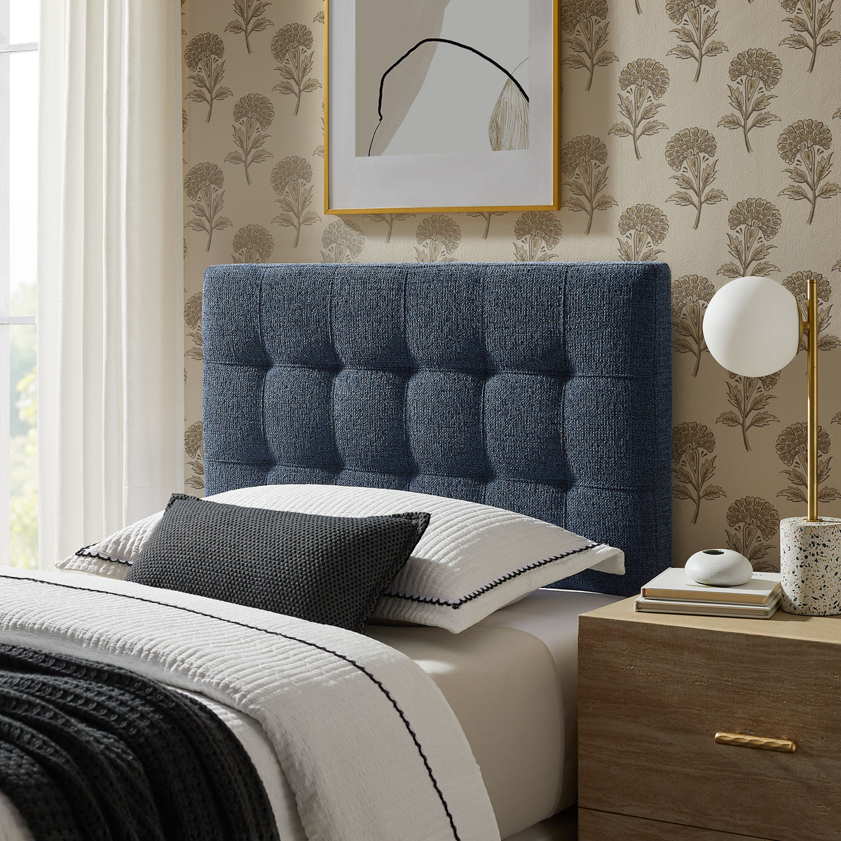 Lily Navy Chenille Upholstered Twin Size Headboard - Ornate Home