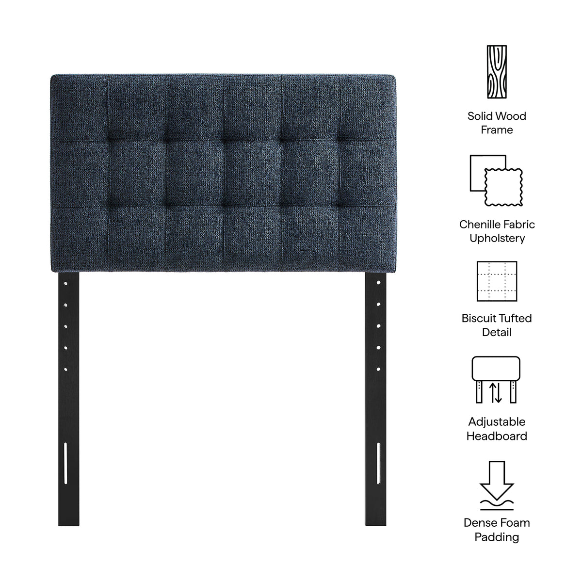 Lily Navy Chenille Upholstered Twin Size Headboard - Ornate Home