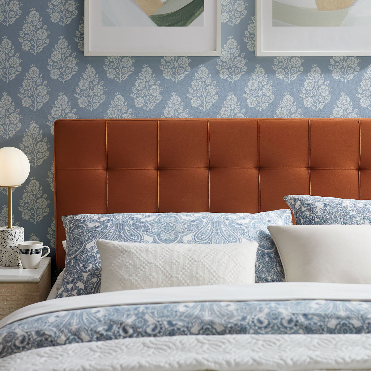 Lily Rust Stain-Resistant Performance Velvet Queen Size Headboard - Ornate Home