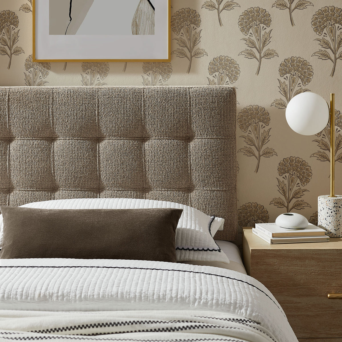 Lily Taupe Upholstered Twin Size Headboard - Ornate Home