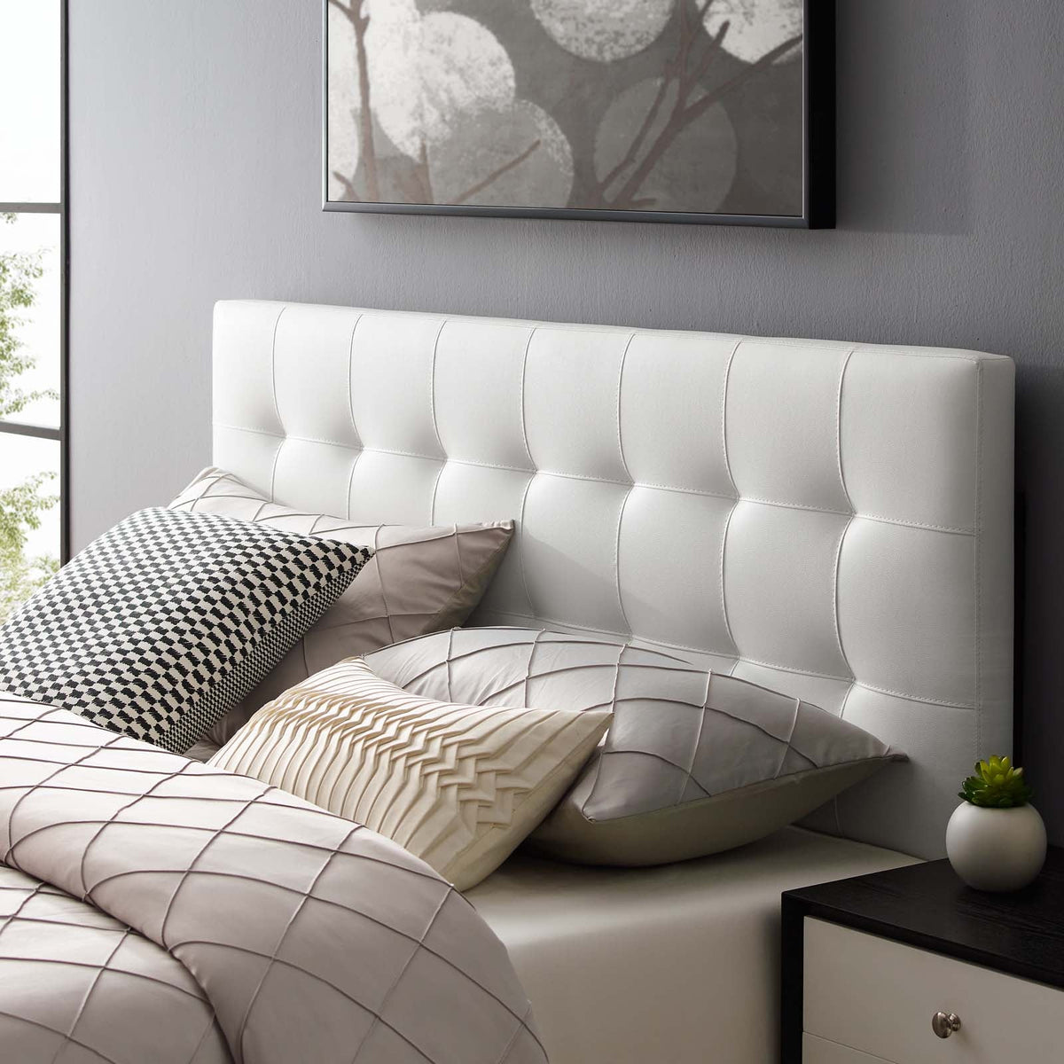 Lily White Upholstered Vinyl Queen Headboard - Ornate Home