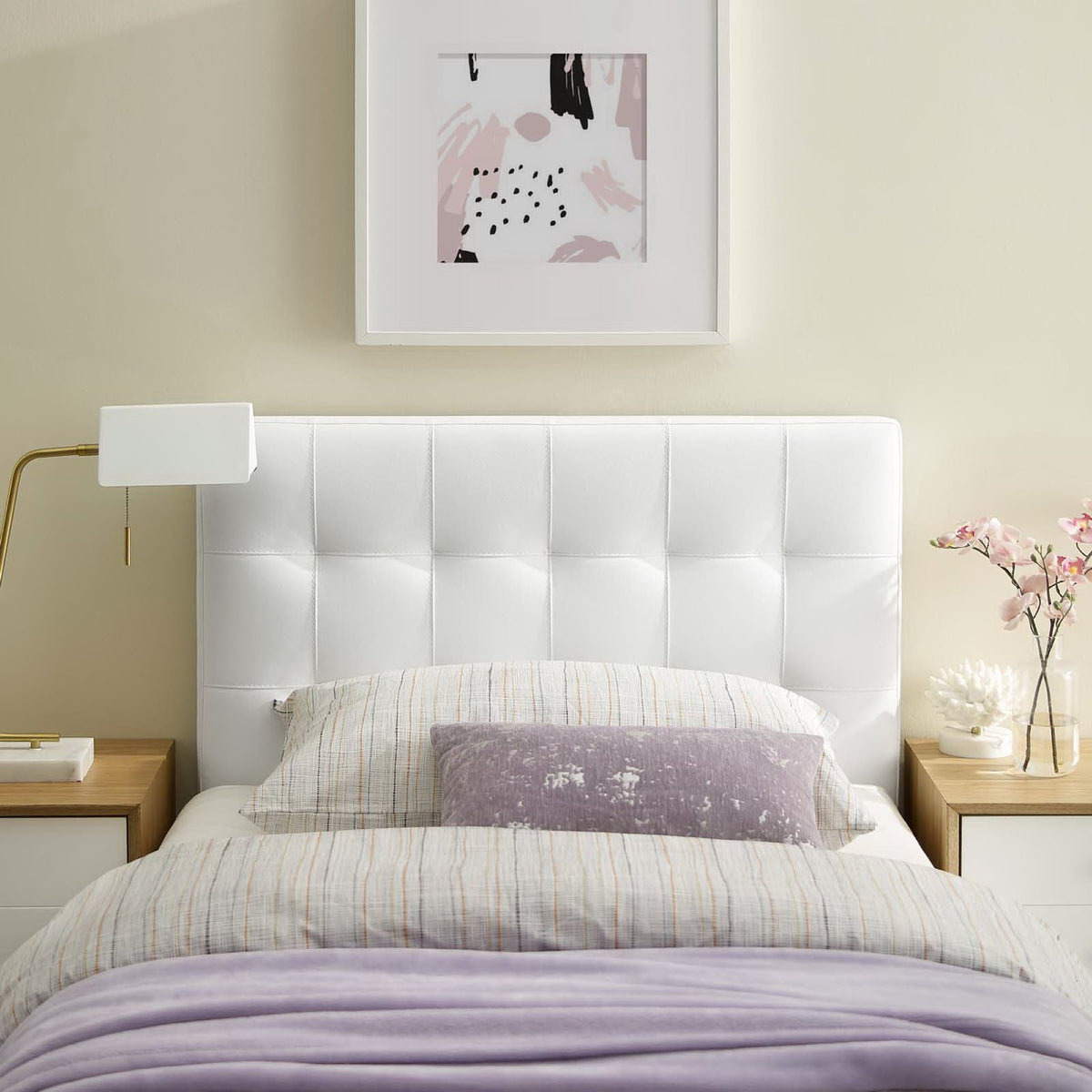 Lily White Upholstered Vinyl Twin Headboard - Ornate Home
