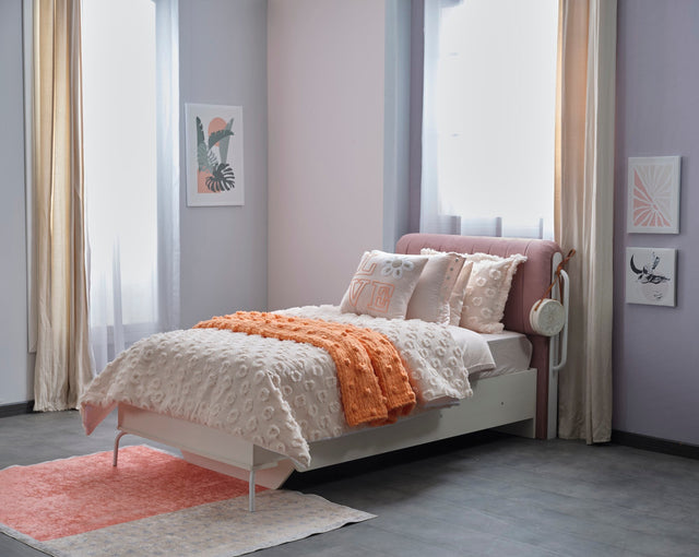 Linda Pink/White Twin Bed With Headboard - Ornate Home