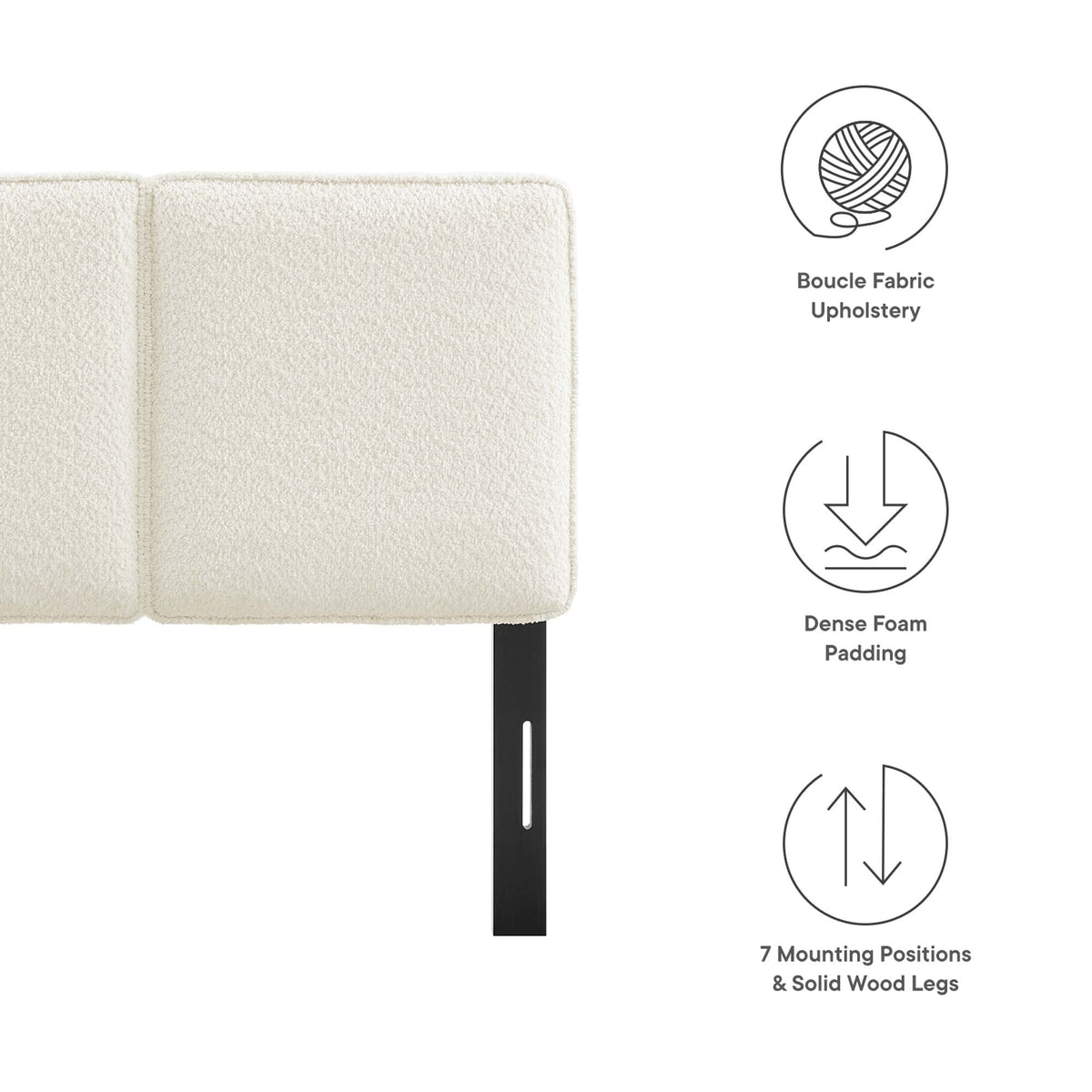 Lindee Cream Boucle Fabric Twin Headboard - Ornate Home