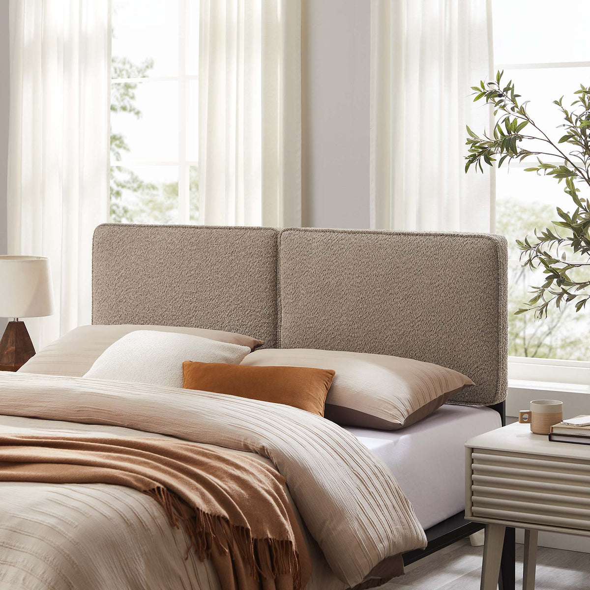 Lindee Oatmeal Boucle Fabric King Headboard - Ornate Home