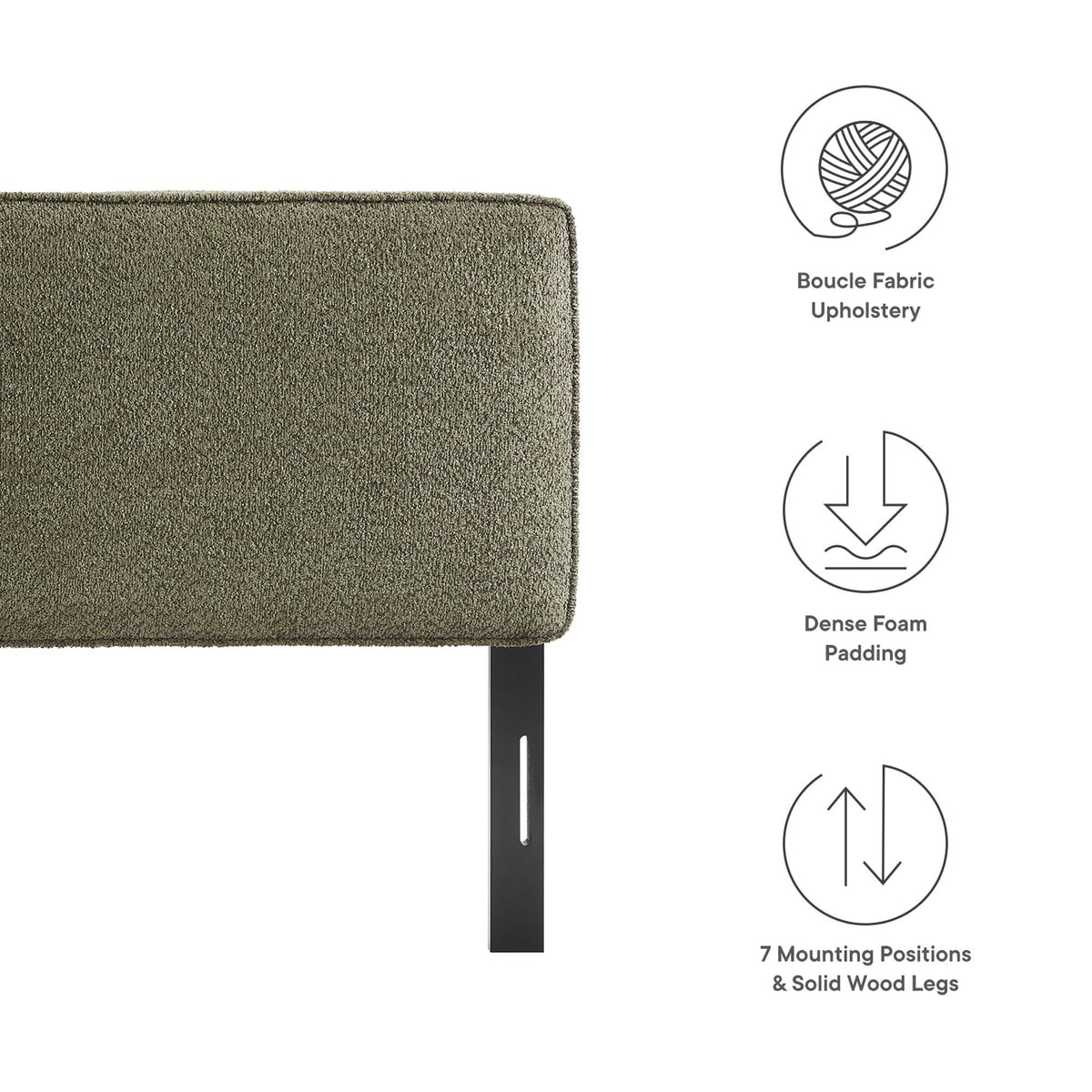 Lindee Sage Boucle Fabric Queen Headboard - Ornate Home
