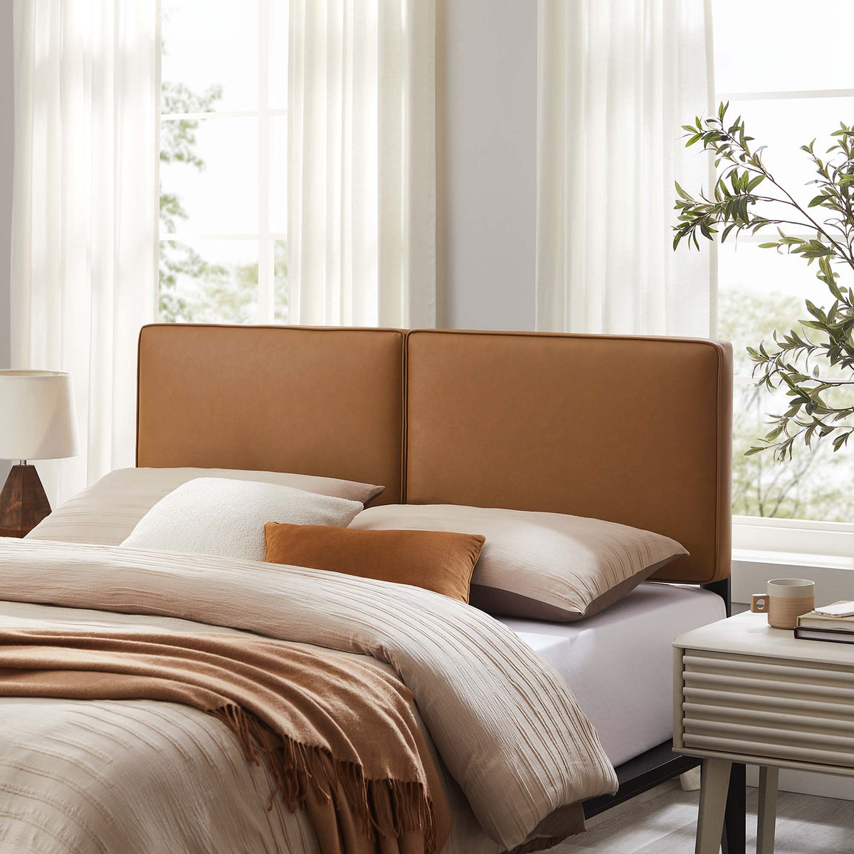 Lindee Tan Vegan Leather Full Headboard - Ornate Home