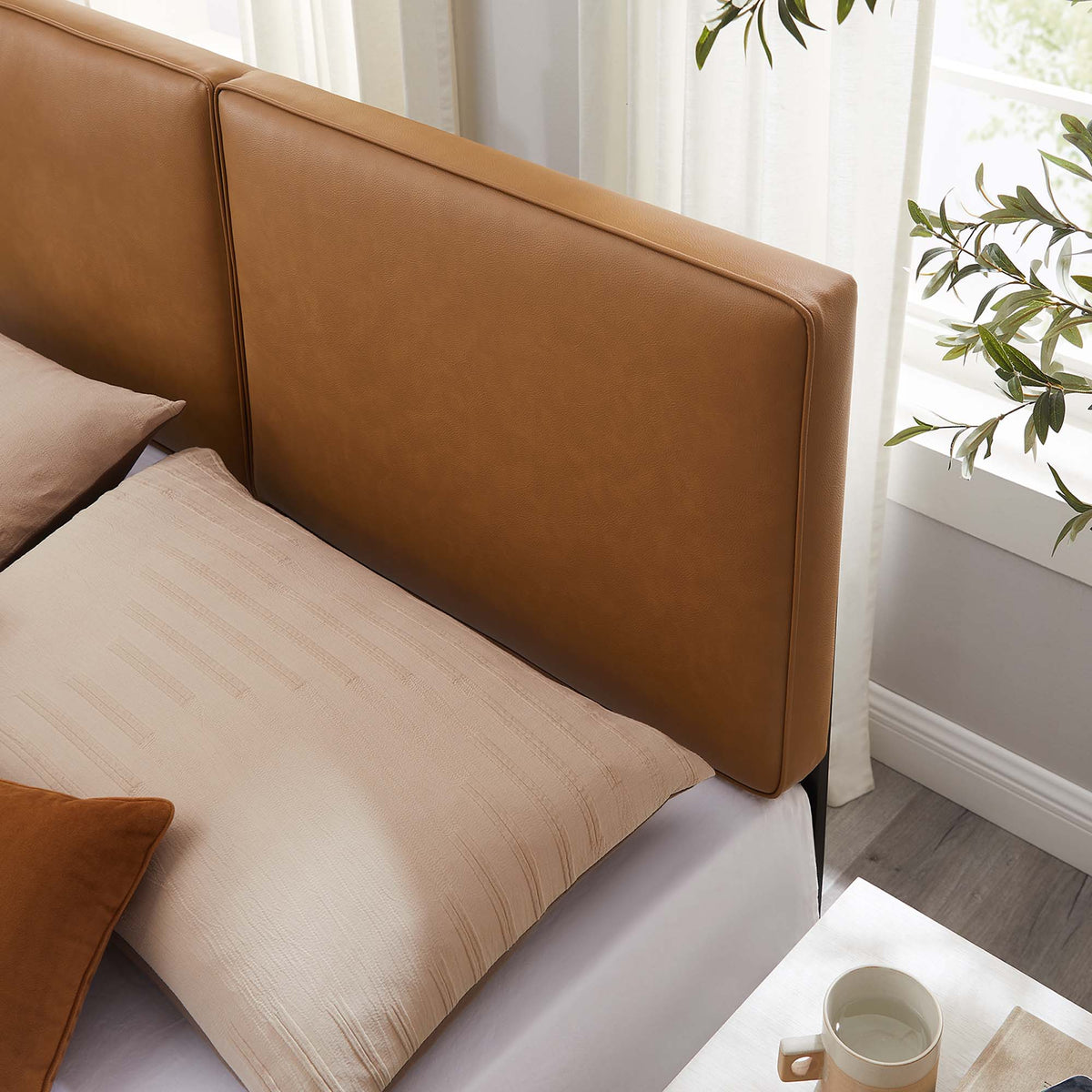 Lindee Tan Vegan Leather Full Headboard - Ornate Home
