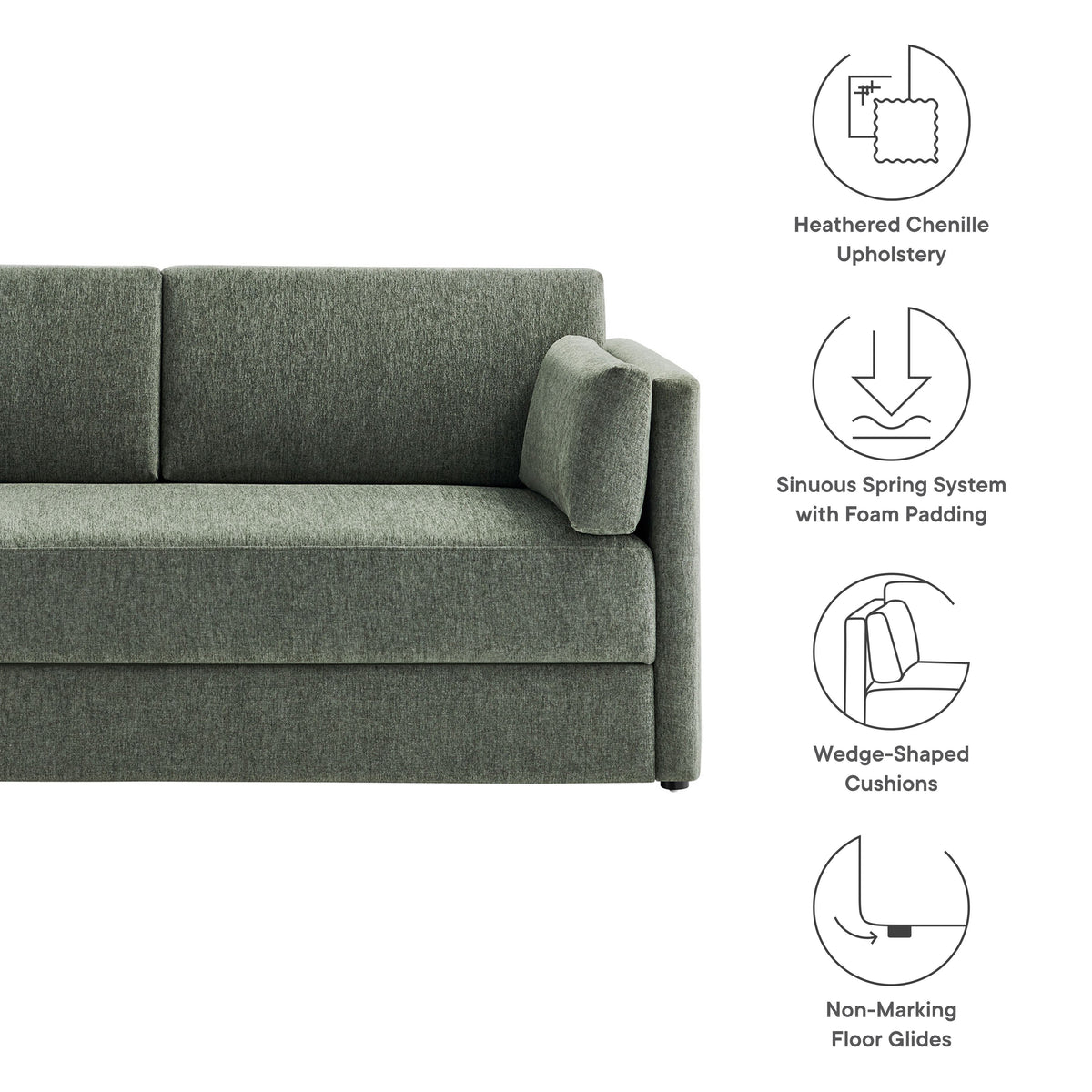 Linden Eucalyptus Upholstered Heathered Chenille Sofa - Ornate Home