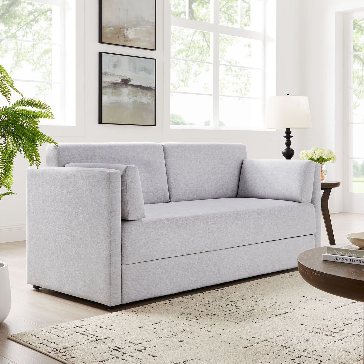 Linden Newsprint Upholstered Heathered Chenille Sofa - Ornate Home