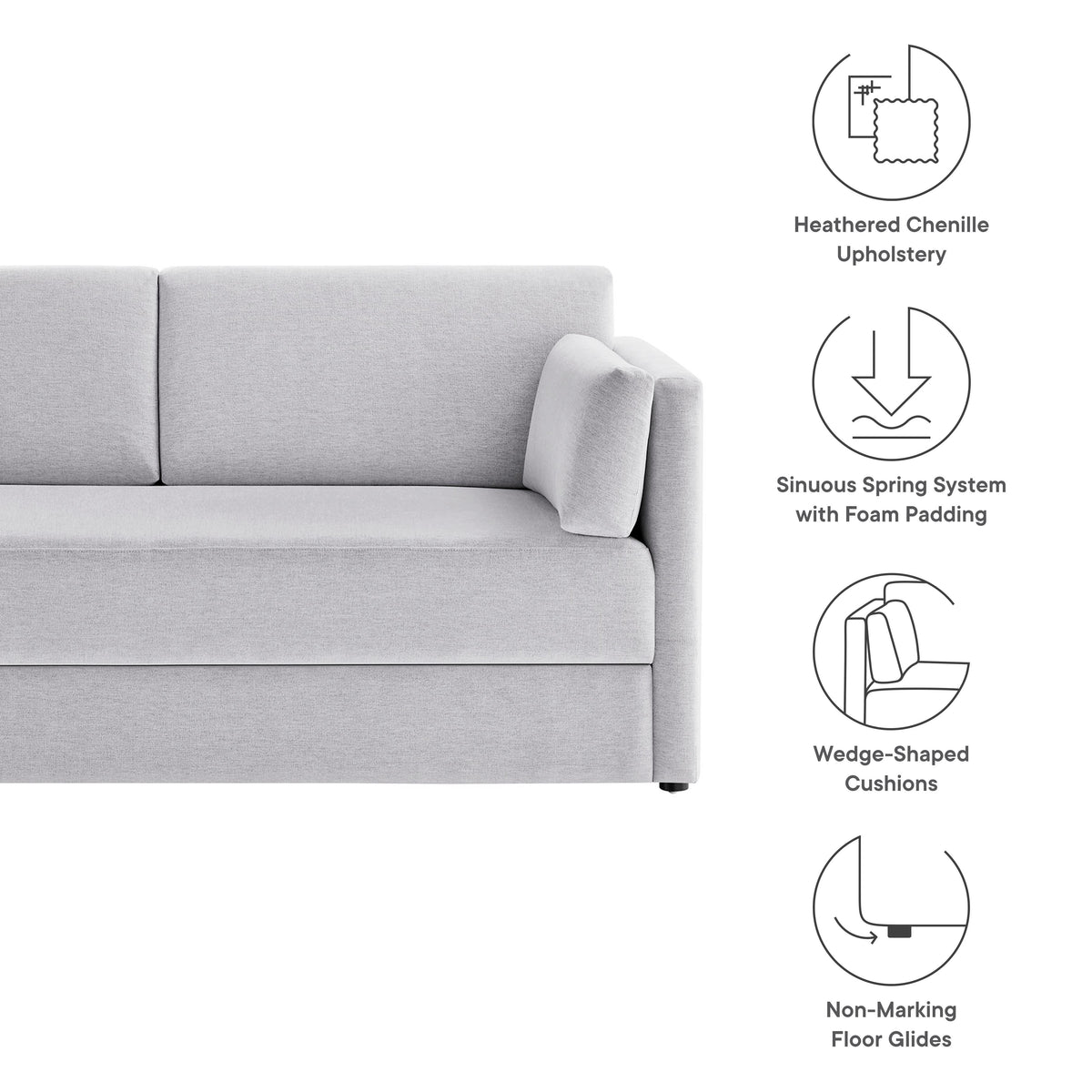 Linden Newsprint Upholstered Heathered Chenille Sofa - Ornate Home
