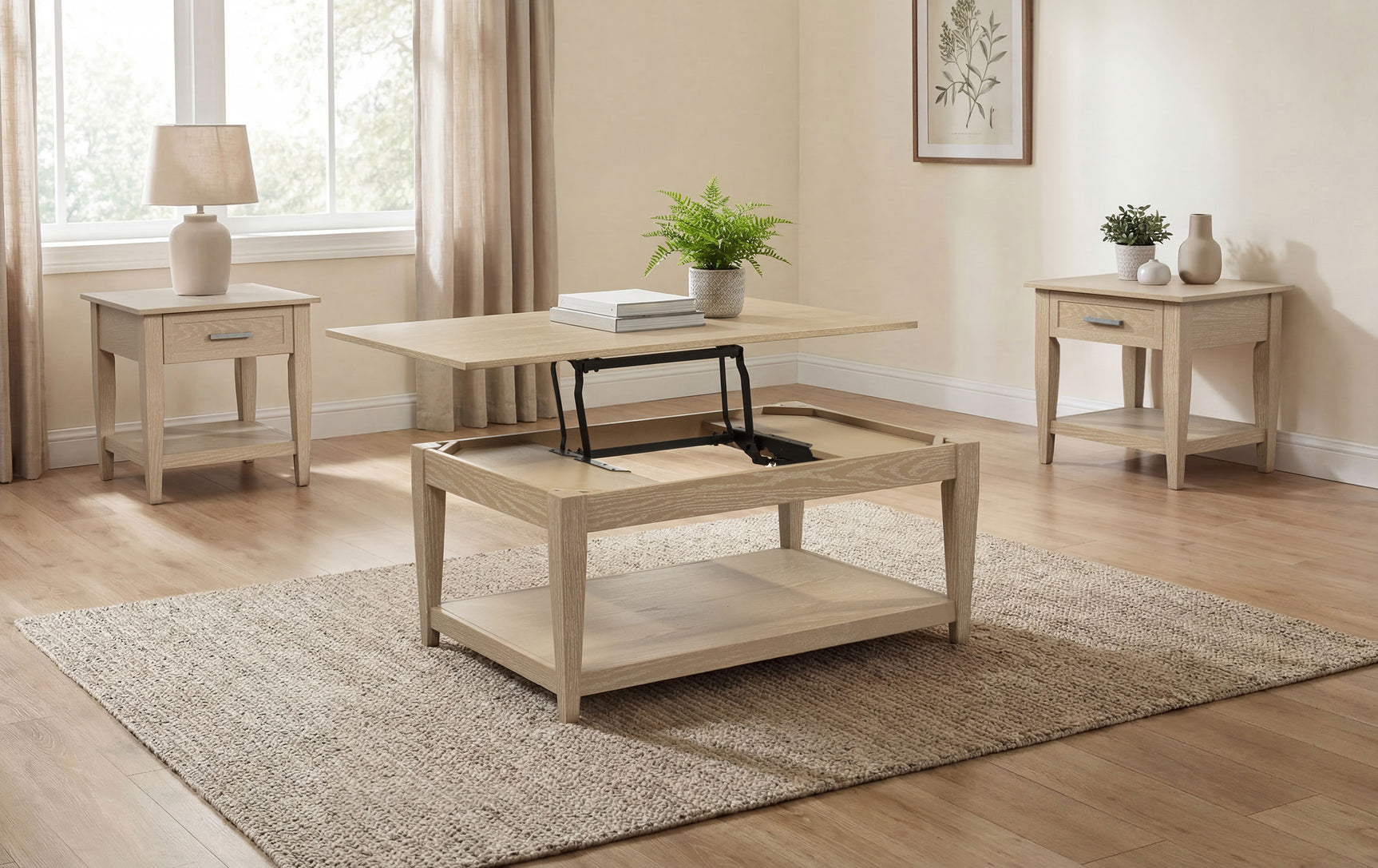 Lindenton Blonde 3-piece Wood Lift-Top Coffee and End Table Set - Ornate Home