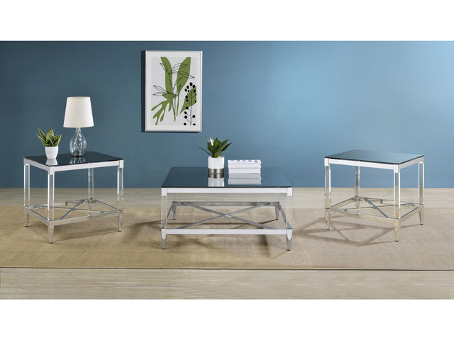 Lindley Chrome 3-piece Square Coffee and End Table Set - Ornate Home