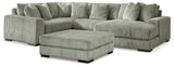 Lindyn Fog 4-Piece Sectional with Chaise and Oversized Accent Ottoman - Ornate Home
