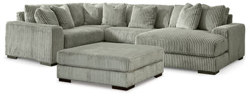 Lindyn Fog 4-Piece Sectional with Chaise and Oversized Accent Ottoman - Ornate Home