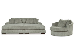 Lindyn Fog Super Chaise with Oversized Swivel Chair - Ornate Home