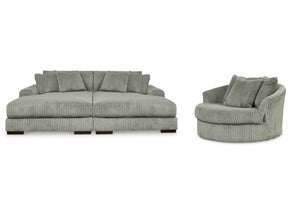 Lindyn Fog Super Chaise with Oversized Swivel Chair - Ornate Home