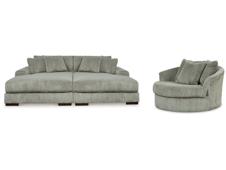 Lindyn Fog Super Chaise with Oversized Swivel Chair - Ornate Home