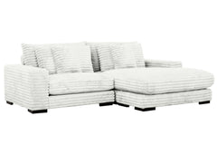 Lindyn II Ivory Jumbo Corduroy 2pc Reversible Sectional Sofa w/ Dual Cupholders & USB Ports - Ornate Home