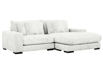 Lindyn II Ivory Jumbo Corduroy 2pc Reversible Sectional Sofa w/ Dual Cupholders & USB Ports - Ornate Home