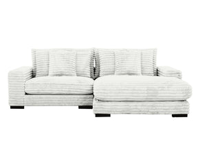Lindyn II Ivory Jumbo Corduroy 2pc Reversible Sectional Sofa w/ Dual Cupholders & USB Ports - Ornate Home