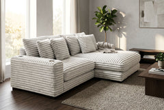 Lindyn II Ivory Jumbo Corduroy 2pc Reversible Sectional Sofa w/ Dual Cupholders & USB Ports - Ornate Home