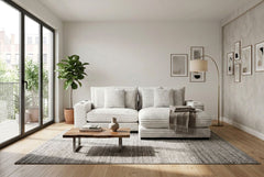 Lindyn II Ivory Jumbo Corduroy 2pc Reversible Sectional Sofa w/ Dual Cupholders & USB Ports - Ornate Home