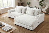Lindyn II Ivory Jumbo Corduroy 2pc Reversible Sectional Sofa w/ Dual Cupholders & USB Ports - Ornate Home