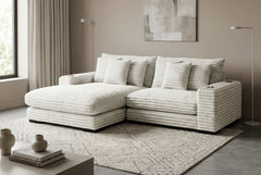 Lindyn II Ivory Jumbo Corduroy 2pc Reversible Sectional Sofa w/ Dual Cupholders & USB Ports - Ornate Home